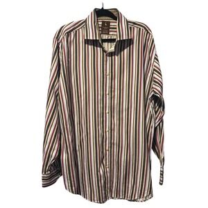 Tailorbyrd Mens XXL Long Sleeve Button Down Shirt Multi Color Striped Cotton